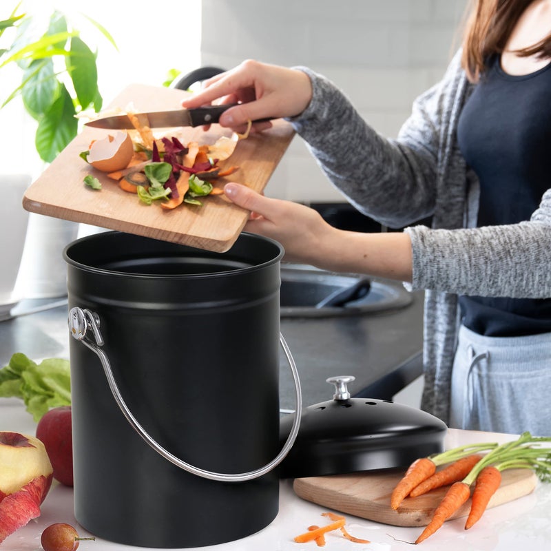 Utopia Kitchen Compost Bin for Kitchen Countertop, 1.3 Gallon Compost Bucket for Kitchen with Lid, Includes 1 Spare Charcoal Filter (Black) - Image 5